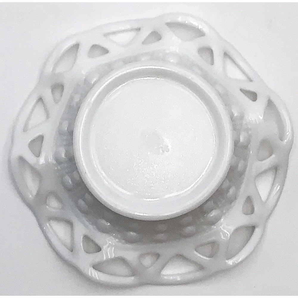 Vintage Imperial Milk Glass Lace Edge Lattice Bowl 6 in Decorative Footed Dish
